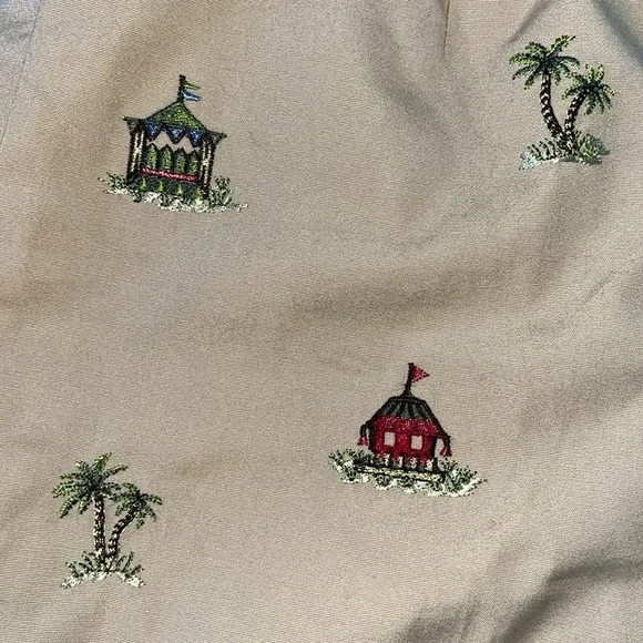 Talbots  pants crop / ankle  high waisted  100% cotton khaki/ embroidery  size 8 - Picture 6 of 9